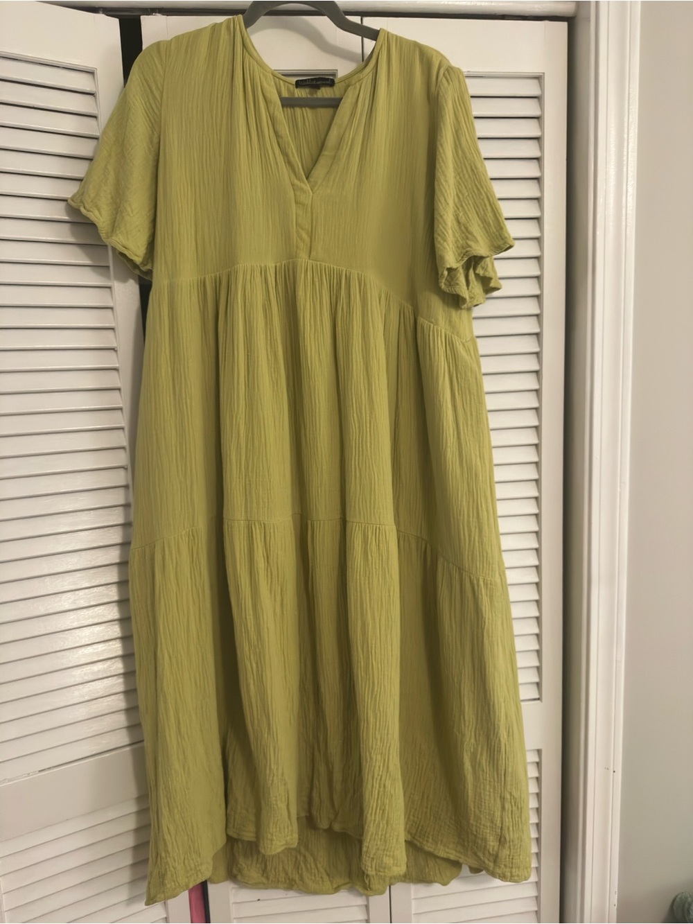 Light Olive Tiered V-Neck Midi Dress